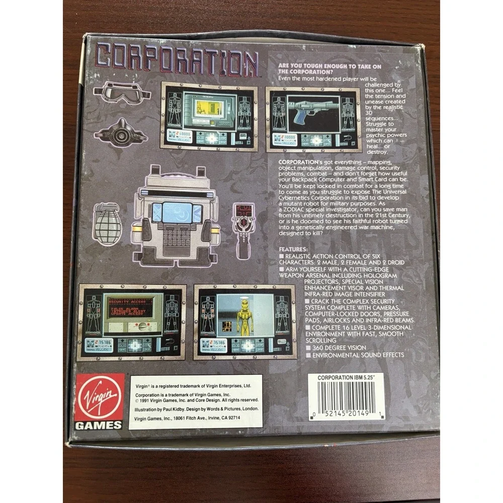 Corporation aka Cyber-Cop [1991] IBM PC Virgin Games BIG BOX Untested 5.25